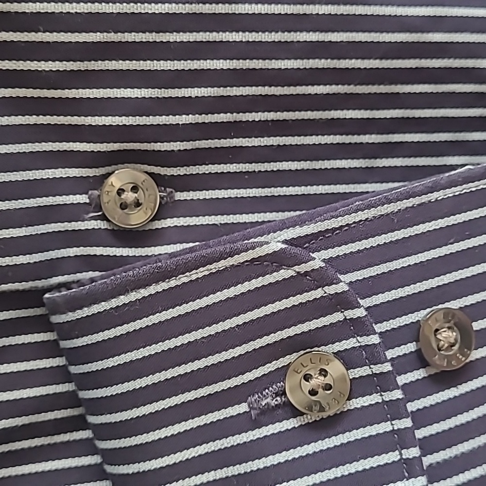 Perry Ellis Portfolio Navy Striped Button Up Dress Shirt XL - Picture 3 of 5